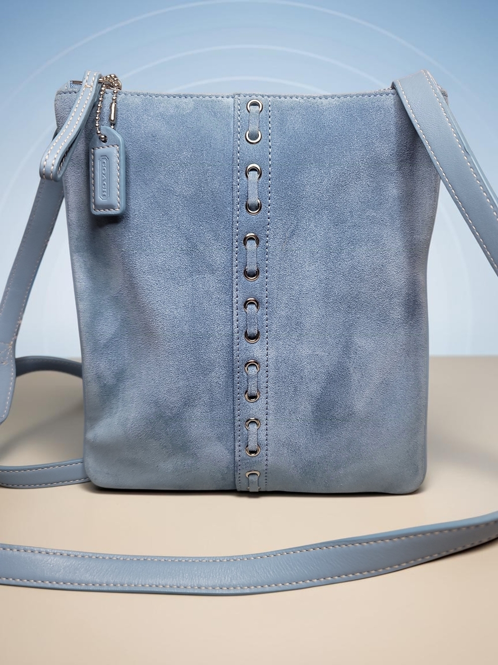 Coach Blue Suede Grommet Lace-Up Crossbody Bag